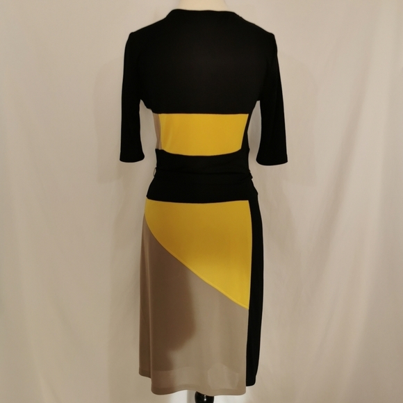 BCBGMaxAzria | Leticia yellow grey & black colour Block Dress - Sz M - Picture 4 of 8